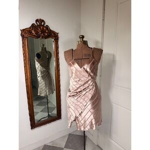 Michelle Mason Silk Blend Velvet Wrap Mini Dress Blush Pink Lace Up Back Size 2
